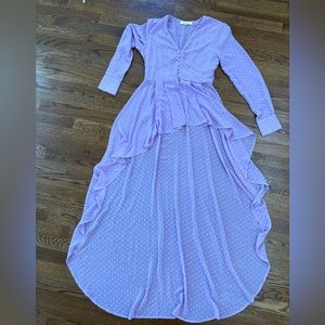 💜🌸 Flowey Cottage-Core Lilac Lavender Polkadot high-low hem blouse boho